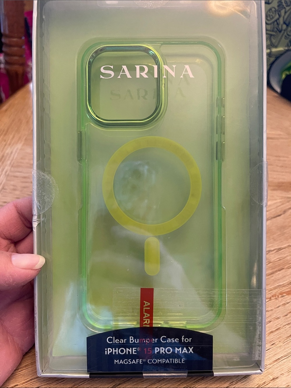 SARINA Clear with Green Edges MagSafe Bumper Case for iPhone 15 Pro Max